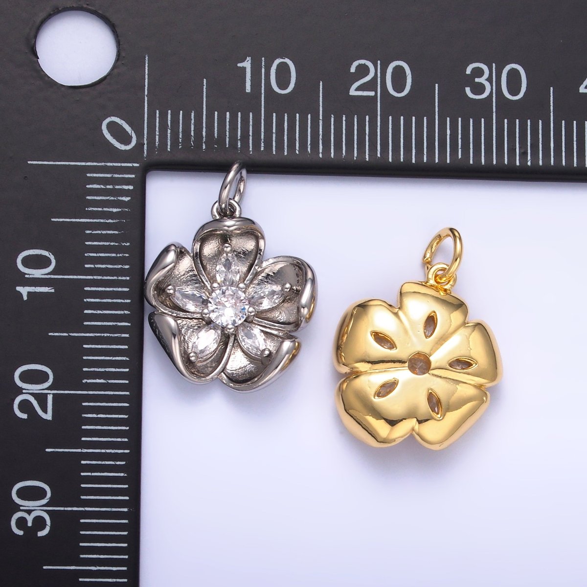 24K Gold Filled CZ Flower Mini Charm in Gold & Silver | C014 - DLUXCA