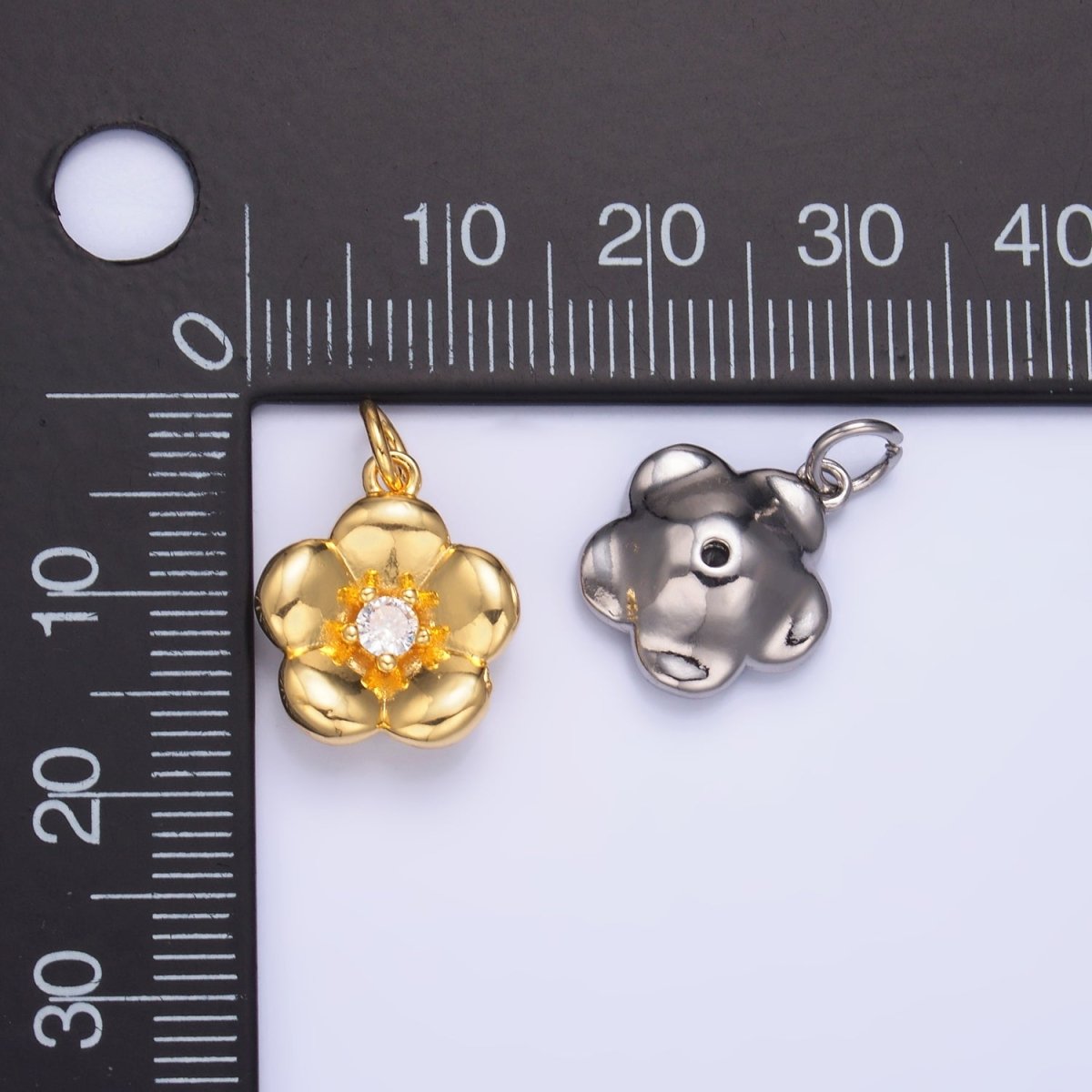24K Gold Filled CZ Flower Multidimensional 3D Charm in Gold & Silver | W869 - DLUXCA