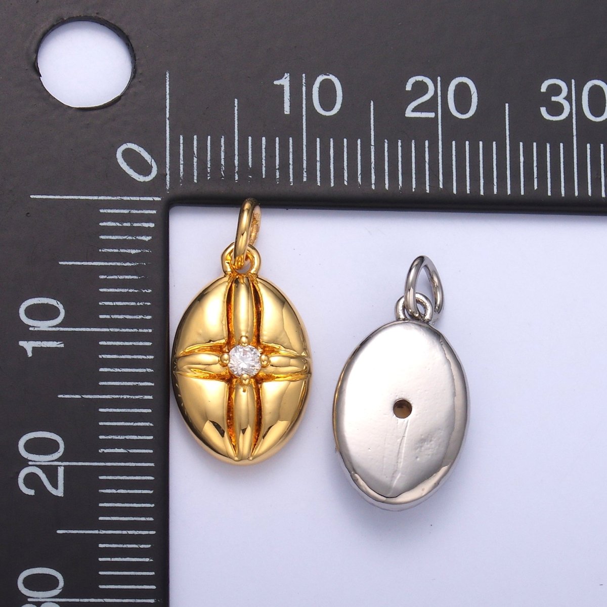 24K Gold Filled CZ Flower Oval Charm in Gold & Silver | N074 - DLUXCA