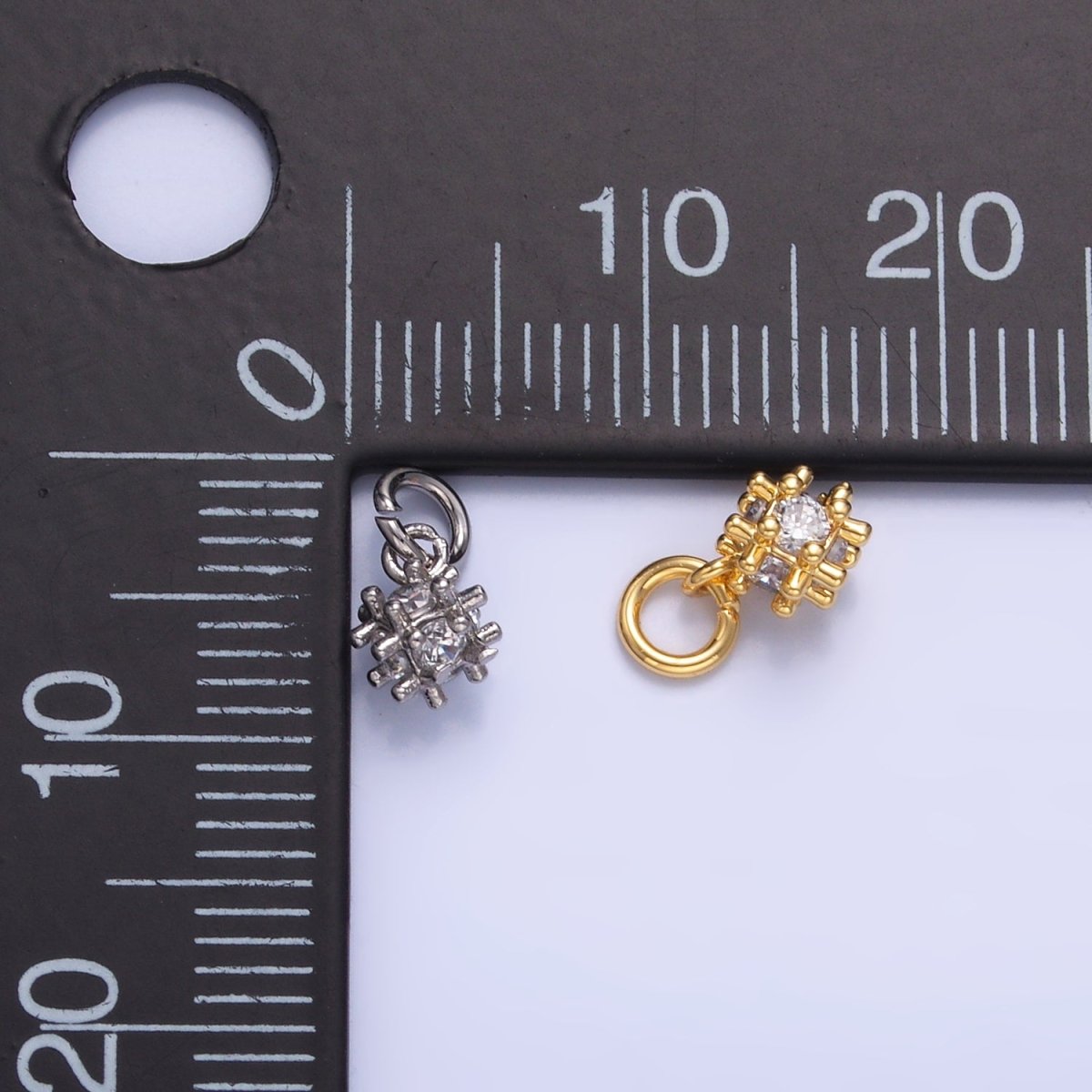 24K Gold Filled CZ Geometric Bar Square Mini Charm in Gold & Silver | W887 - DLUXCA