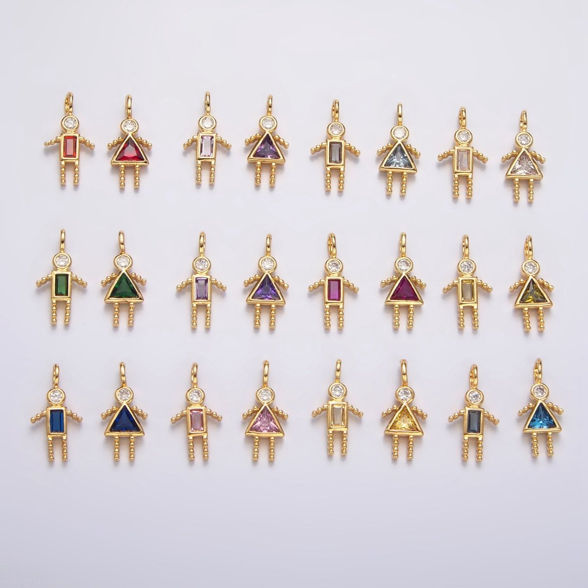 24K Gold Filled CZ Geometric Figure People Set Charm | W068 - W073 - DLUXCA