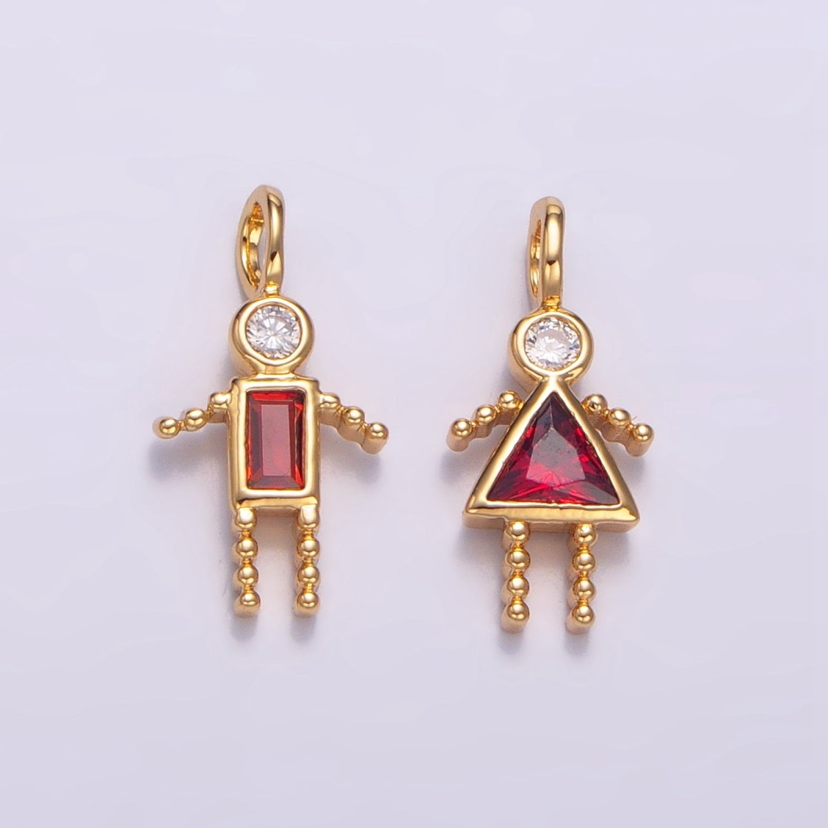 24K Gold Filled CZ Geometric Figure People Set Charm | W068 - W073 - DLUXCA