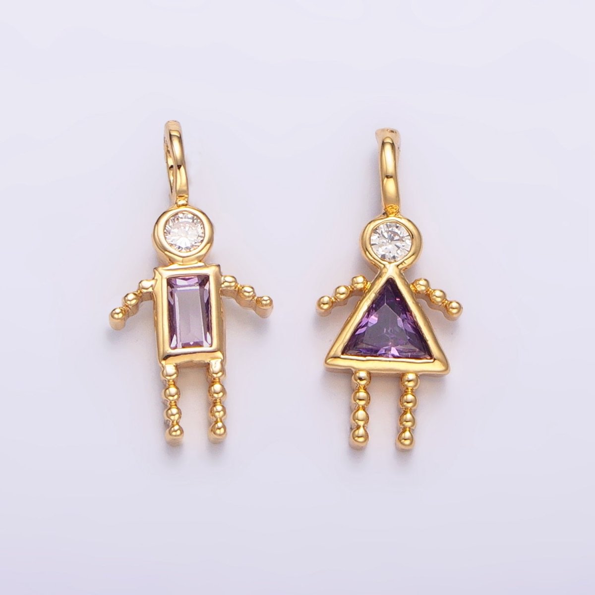 24K Gold Filled CZ Geometric Figure People Set Charm | W068 - W073 - DLUXCA
