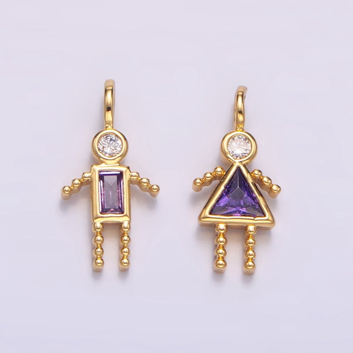 24K Gold Filled CZ Geometric Figure People Set Charm | W068 - W073 - DLUXCA