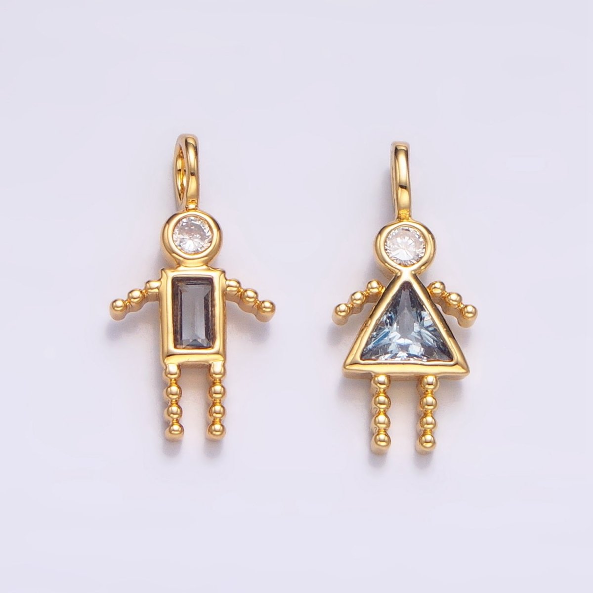 24K Gold Filled CZ Geometric Figure People Set Charm | W068 - W073 - DLUXCA