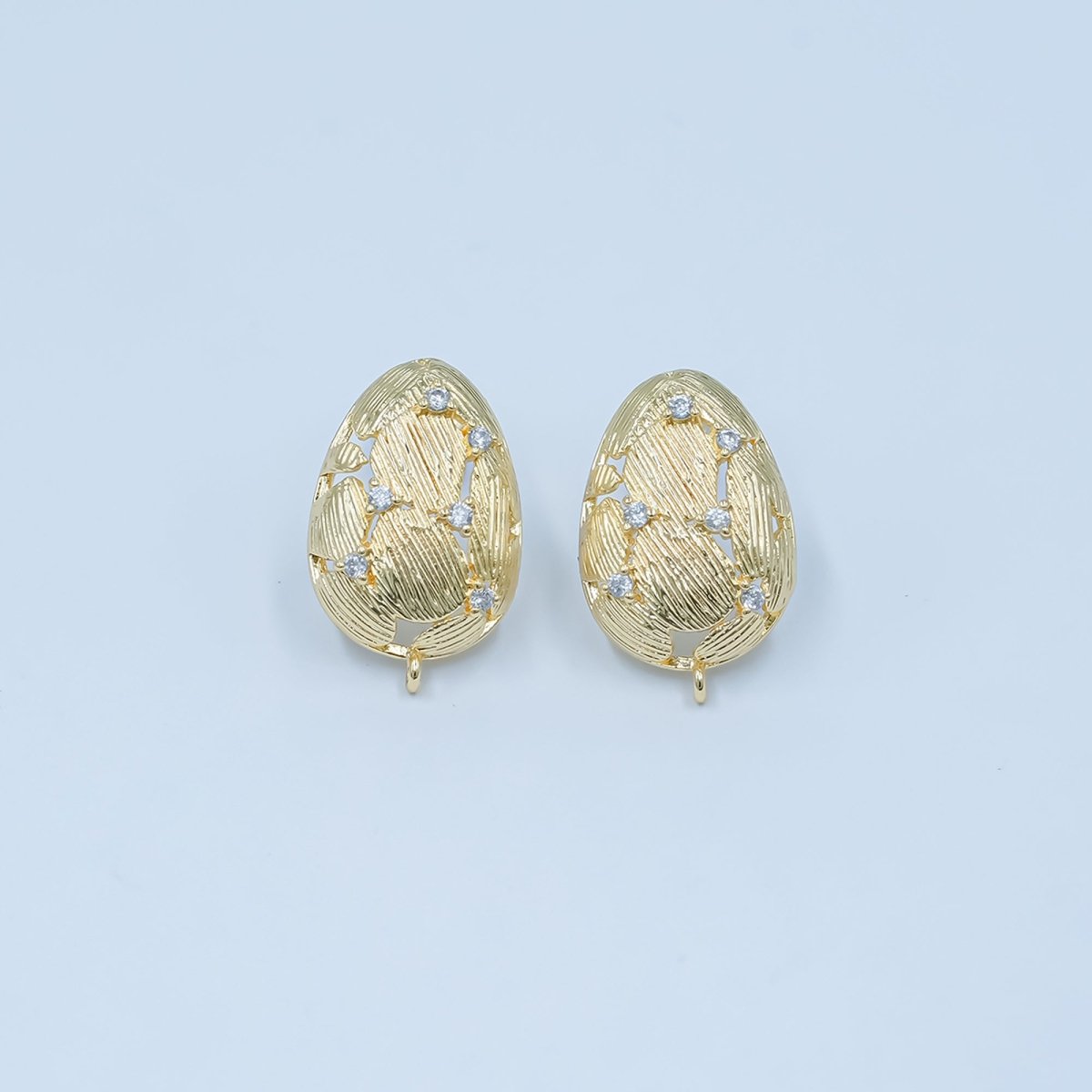 24K Gold Filled CZ Geometric Lined Teardrop Drop Stud Earring Findings | Z1129 - DLUXCA