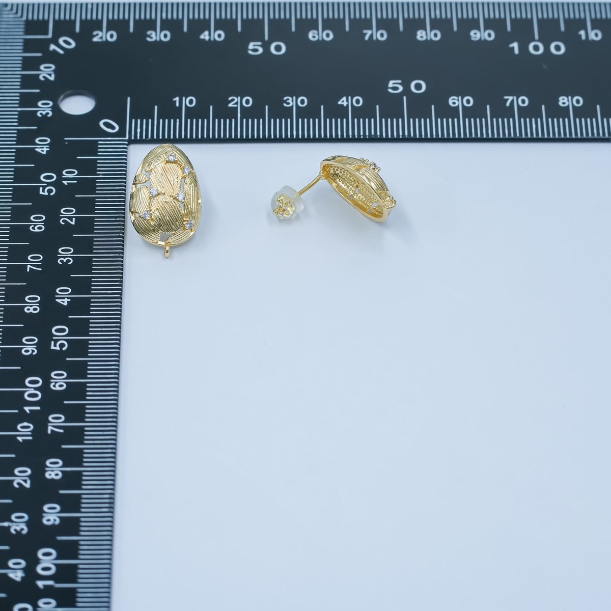 24K Gold Filled CZ Geometric Lined Teardrop Drop Stud Earring Findings | Z1129 - DLUXCA