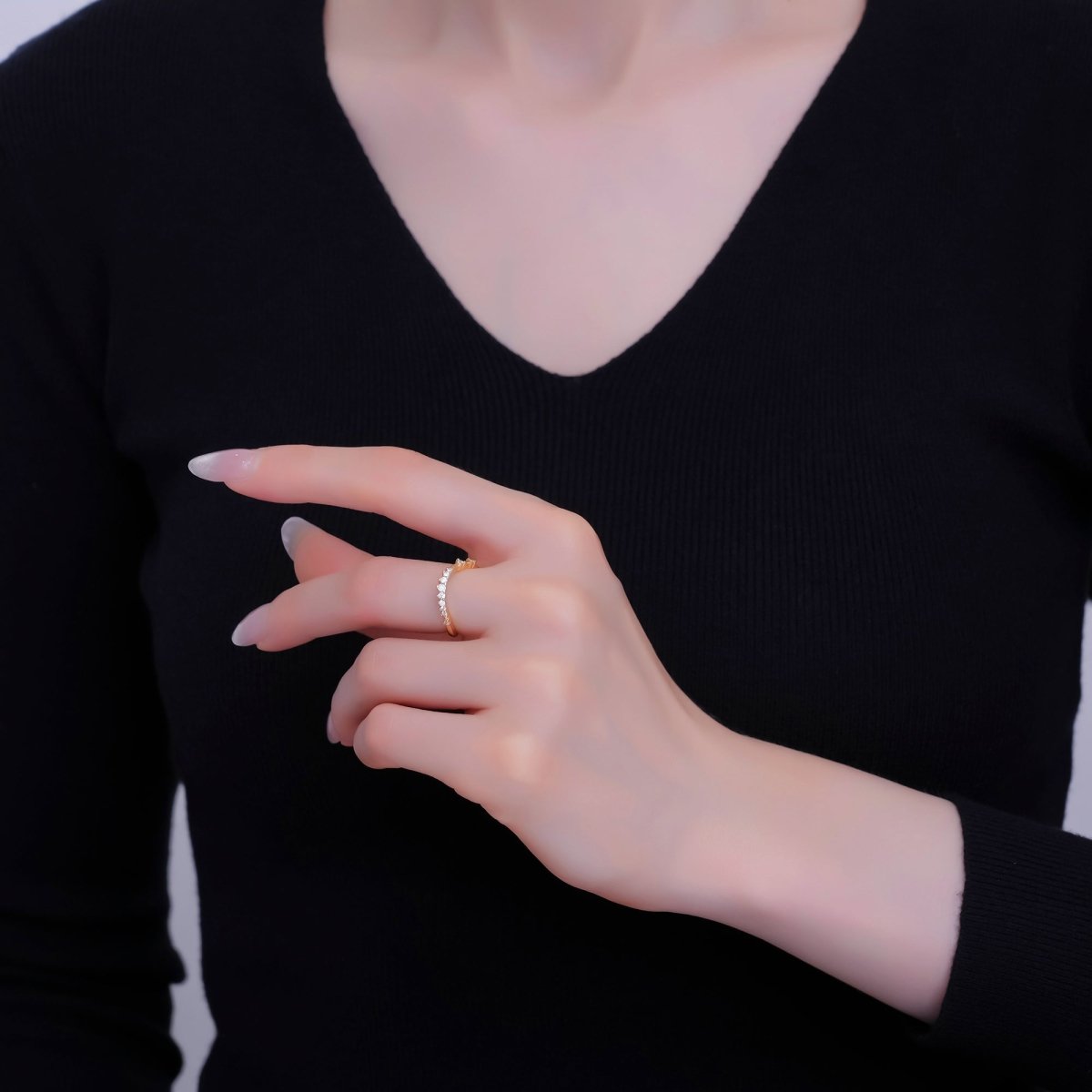 24K Gold Filled CZ Gradient Micro Paved Curved Ring | O991 - DLUXCA