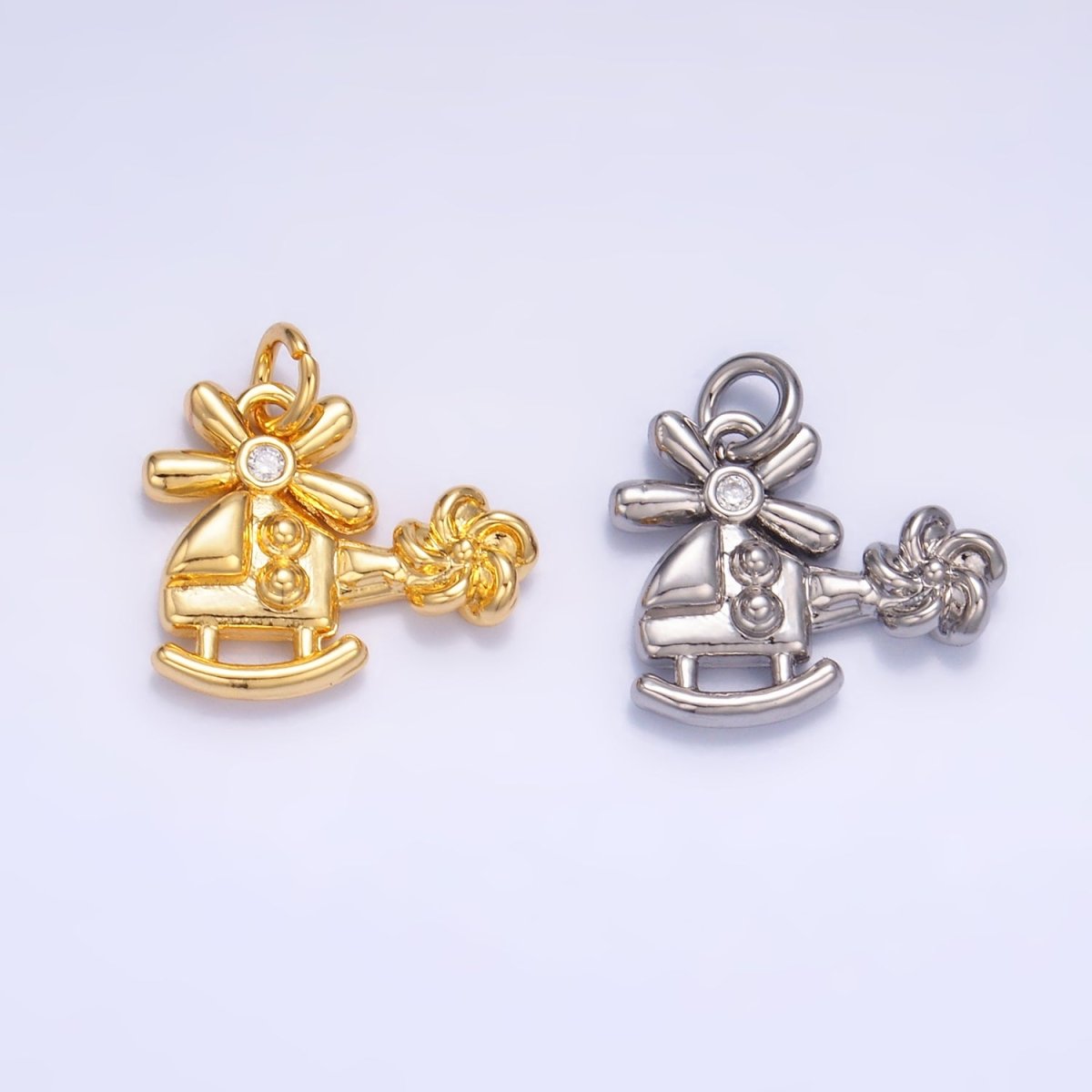 24K Gold Filled CZ Helicopter Travel Charm in Gold & Silver | W370 - DLUXCA