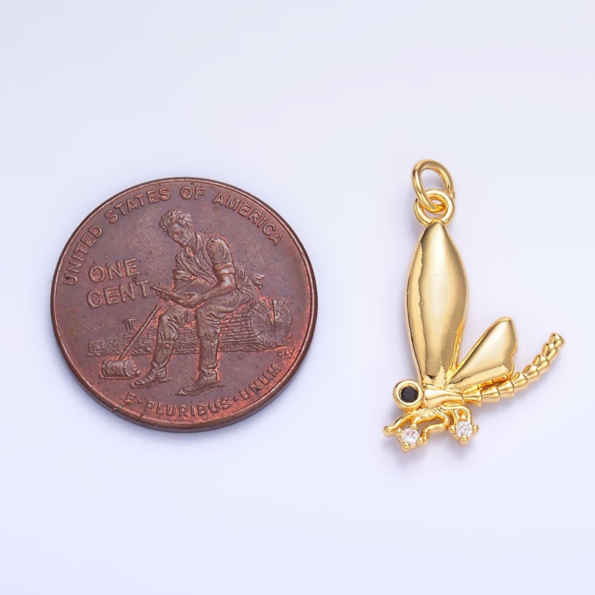 24K Gold Filled CZ Insect Wings Charm in Gold & Silver | W829 - DLUXCA