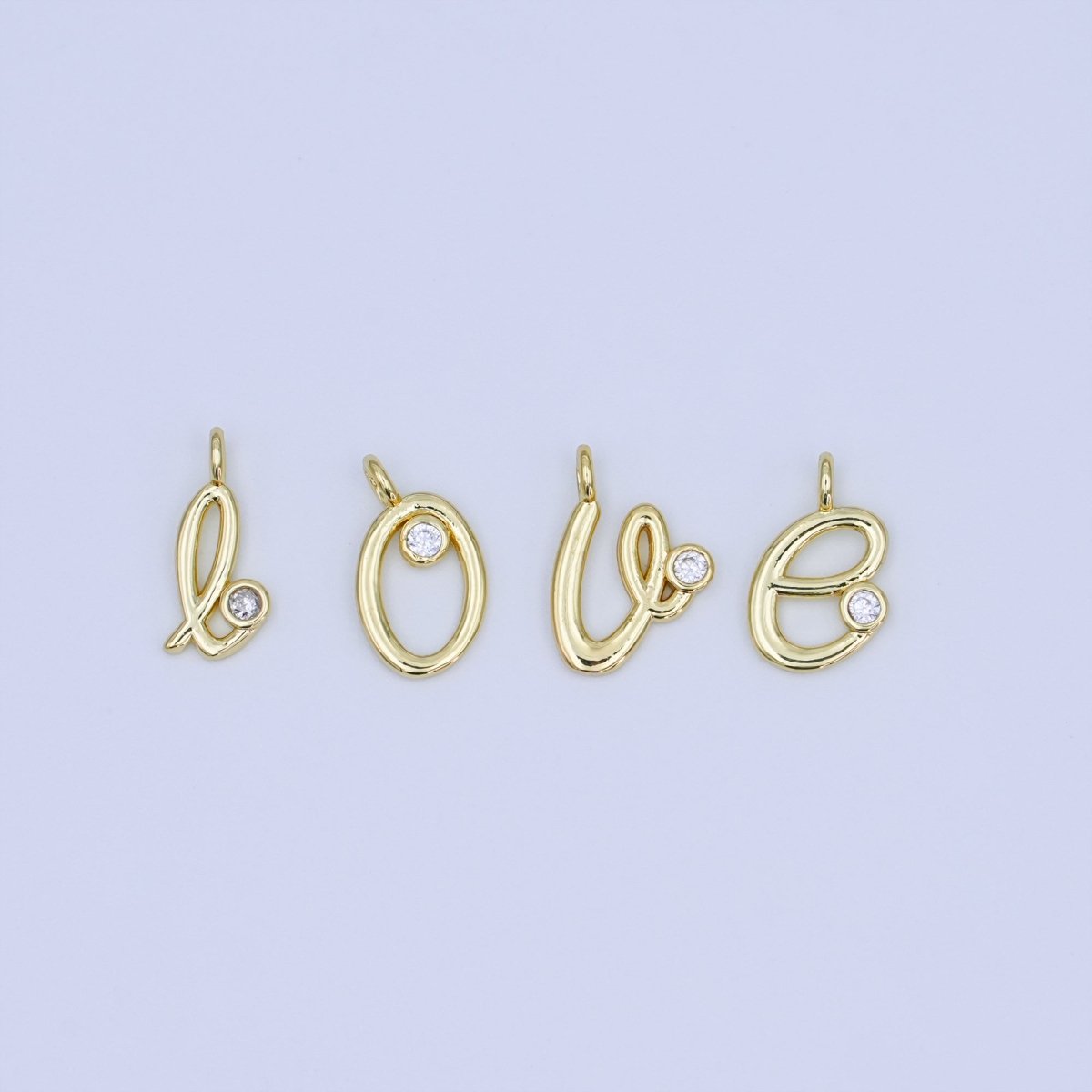 24K Gold Filled CZ "LOVE" Cursive Script Charm Set | N047 - DLUXCA