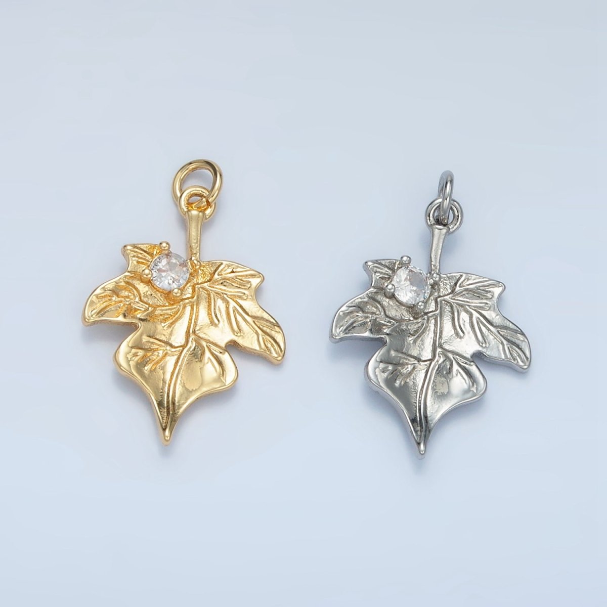 24K Gold Filled CZ Maple Leaf Nature Charm in Gold & Silver | E376 - DLUXCA