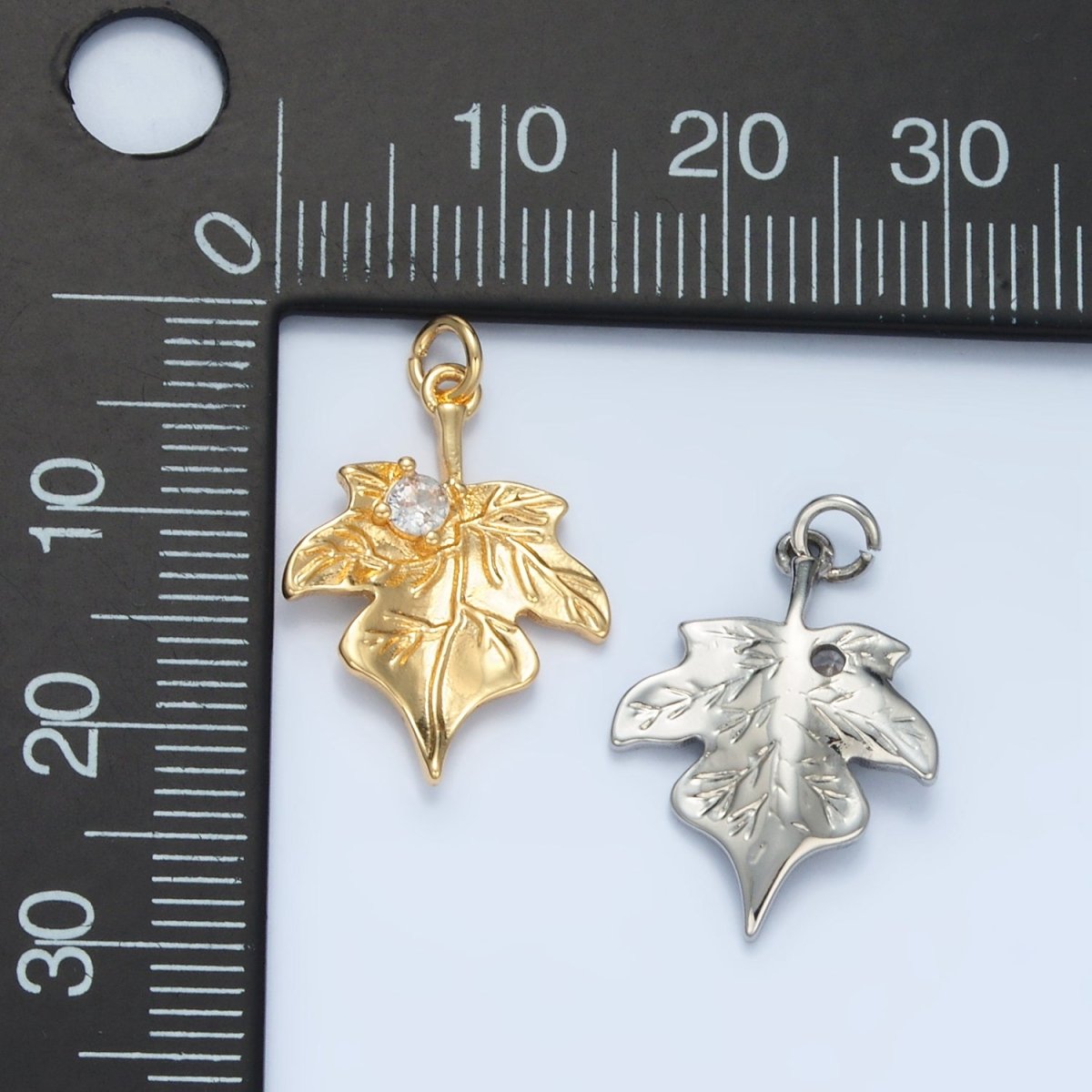24K Gold Filled CZ Maple Leaf Nature Charm in Gold & Silver | E376 - DLUXCA