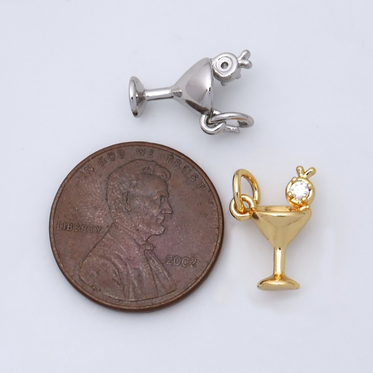 24K Gold Filled CZ Martini Alcoholic Drink 3D Multidimensional Charm in Gold & Silver | W805 - DLUXCA