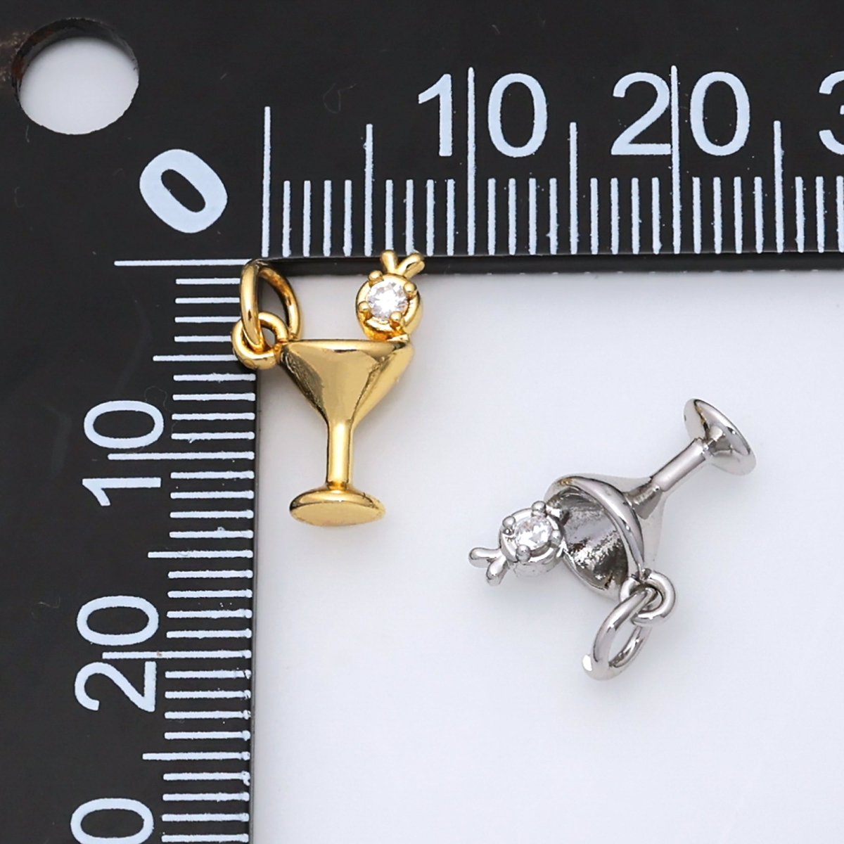 24K Gold Filled CZ Martini Alcoholic Drink 3D Multidimensional Charm in Gold & Silver | W805 - DLUXCA