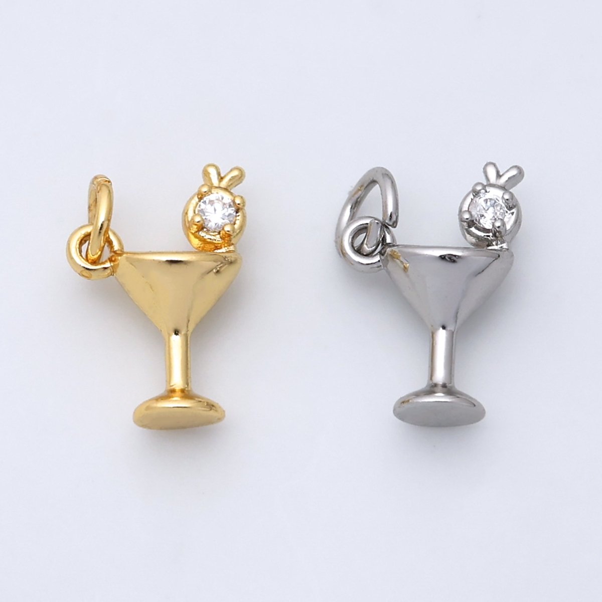 24K Gold Filled CZ Martini Alcoholic Drink 3D Multidimensional Charm in Gold & Silver | W805 - DLUXCA