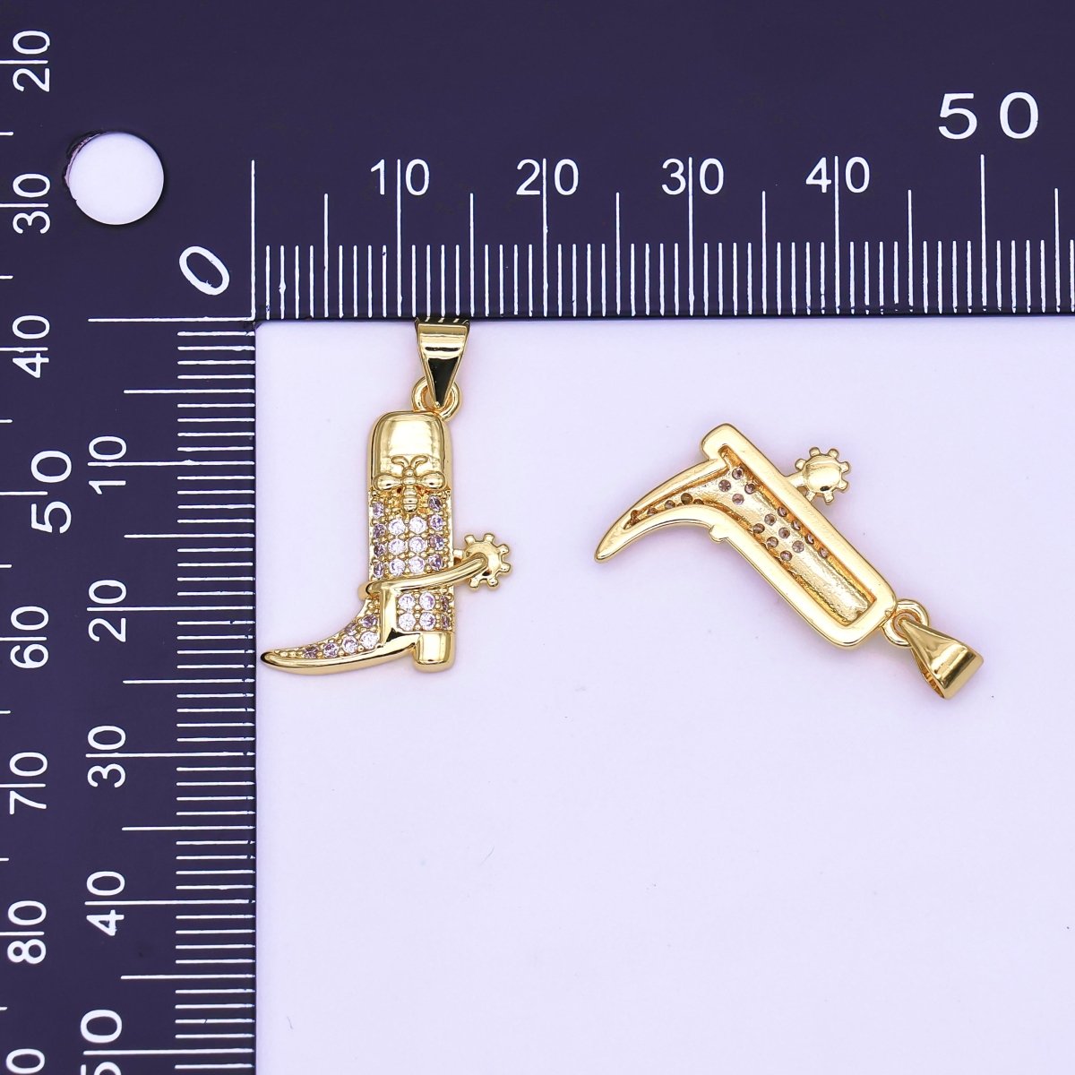 24K Gold Filled CZ Micro Paved Bee Cowboy Boot Pendant| AH469 - DLUXCA