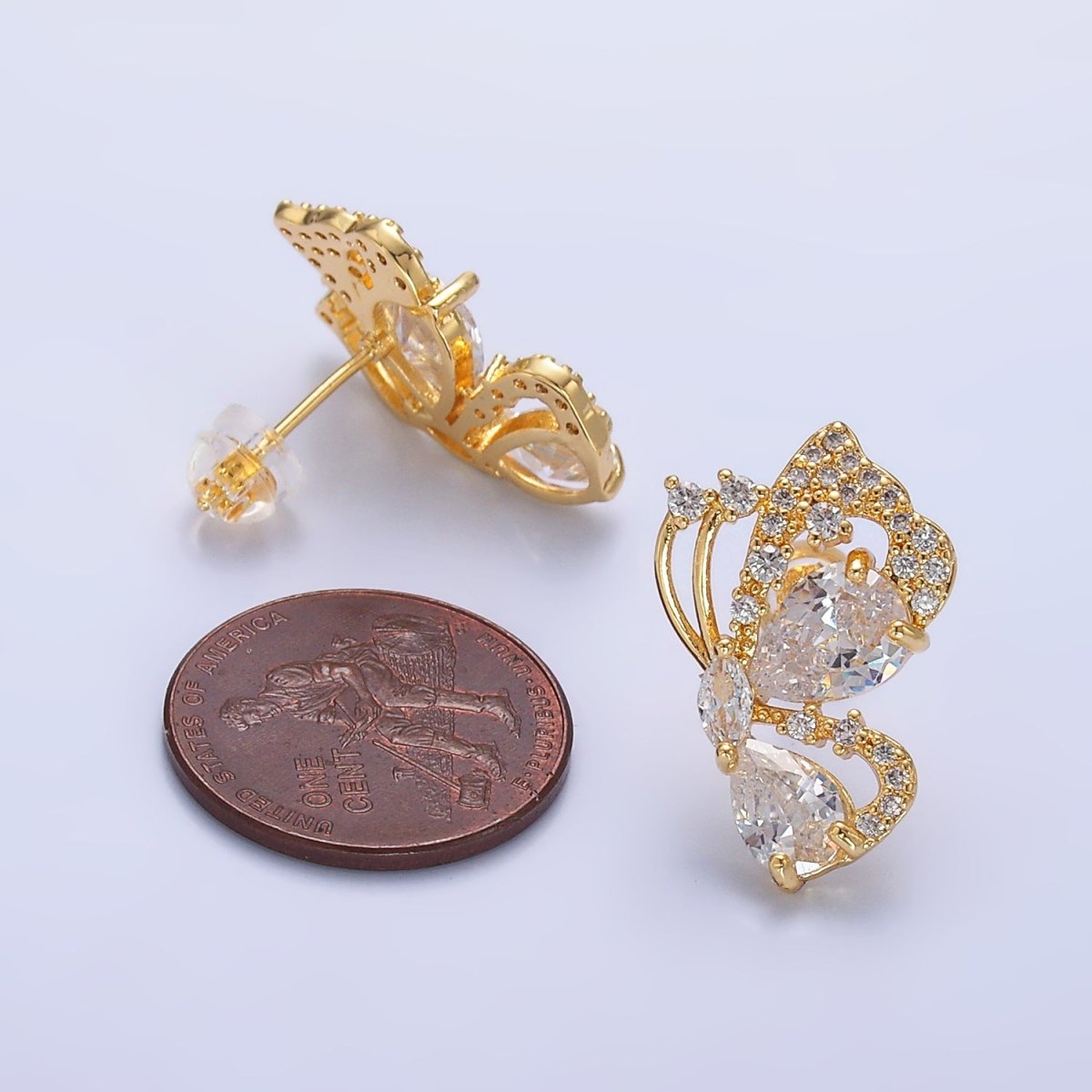 24K Gold Filled CZ Micro Paved Butterfly Insect Earrings Set | AB986 - DLUXCA