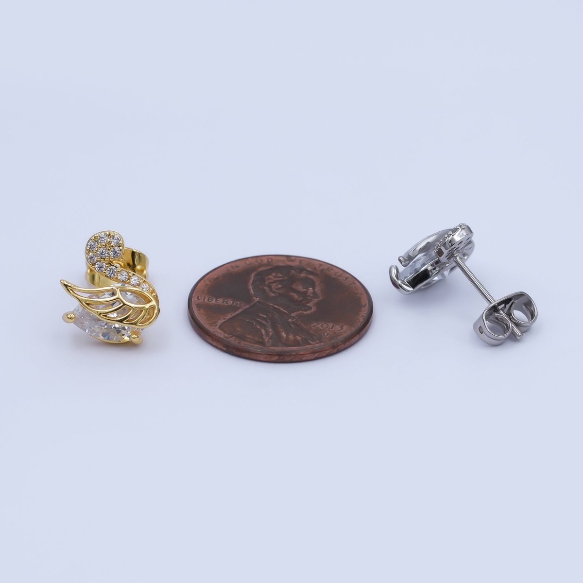 24K Gold Filled CZ Micro Paved Duck Dove Bird Stud Earrings in Gold & Silver | AI472 - DLUXCA