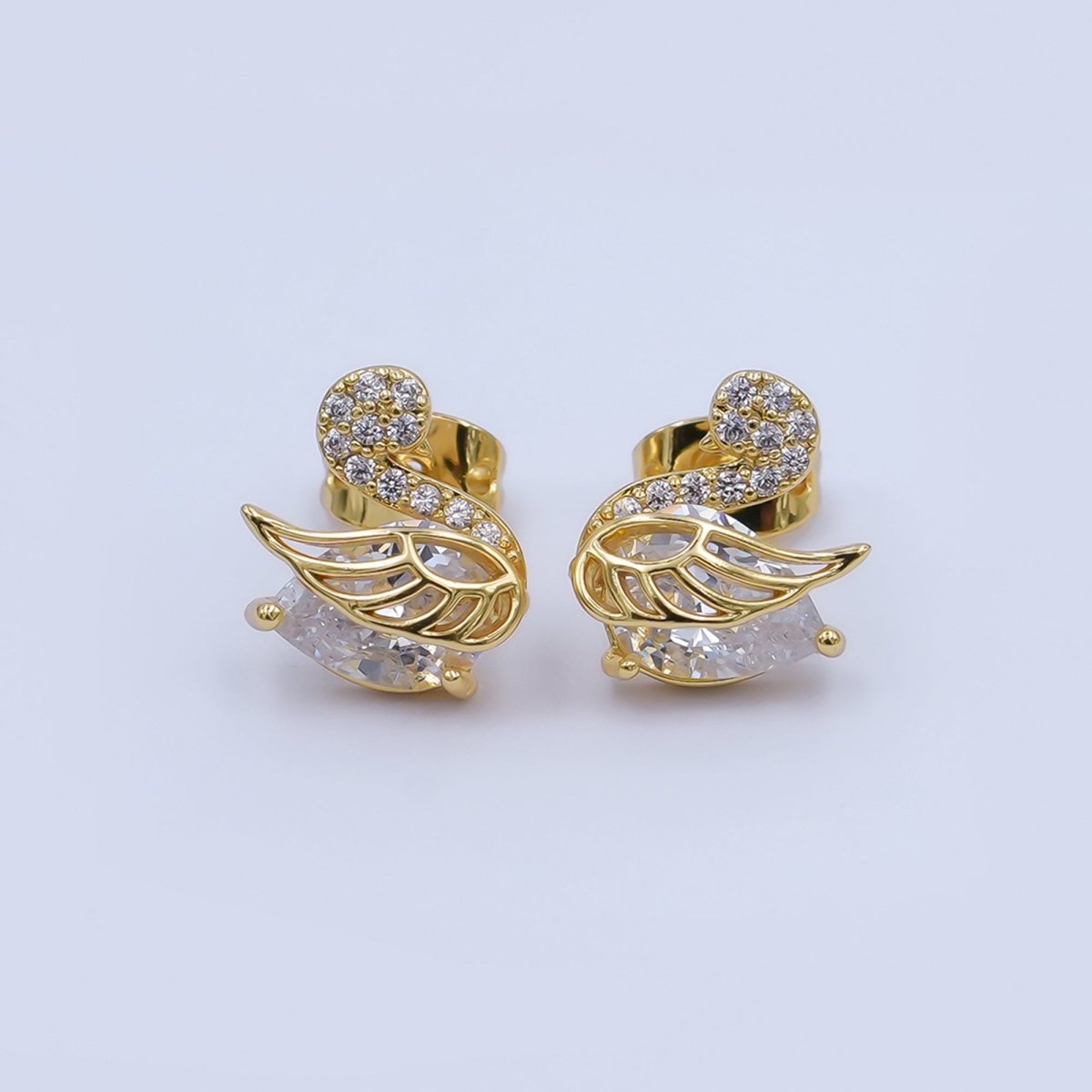 24K Gold Filled CZ Micro Paved Duck Dove Bird Stud Earrings in Gold & Silver | AI472 - DLUXCA
