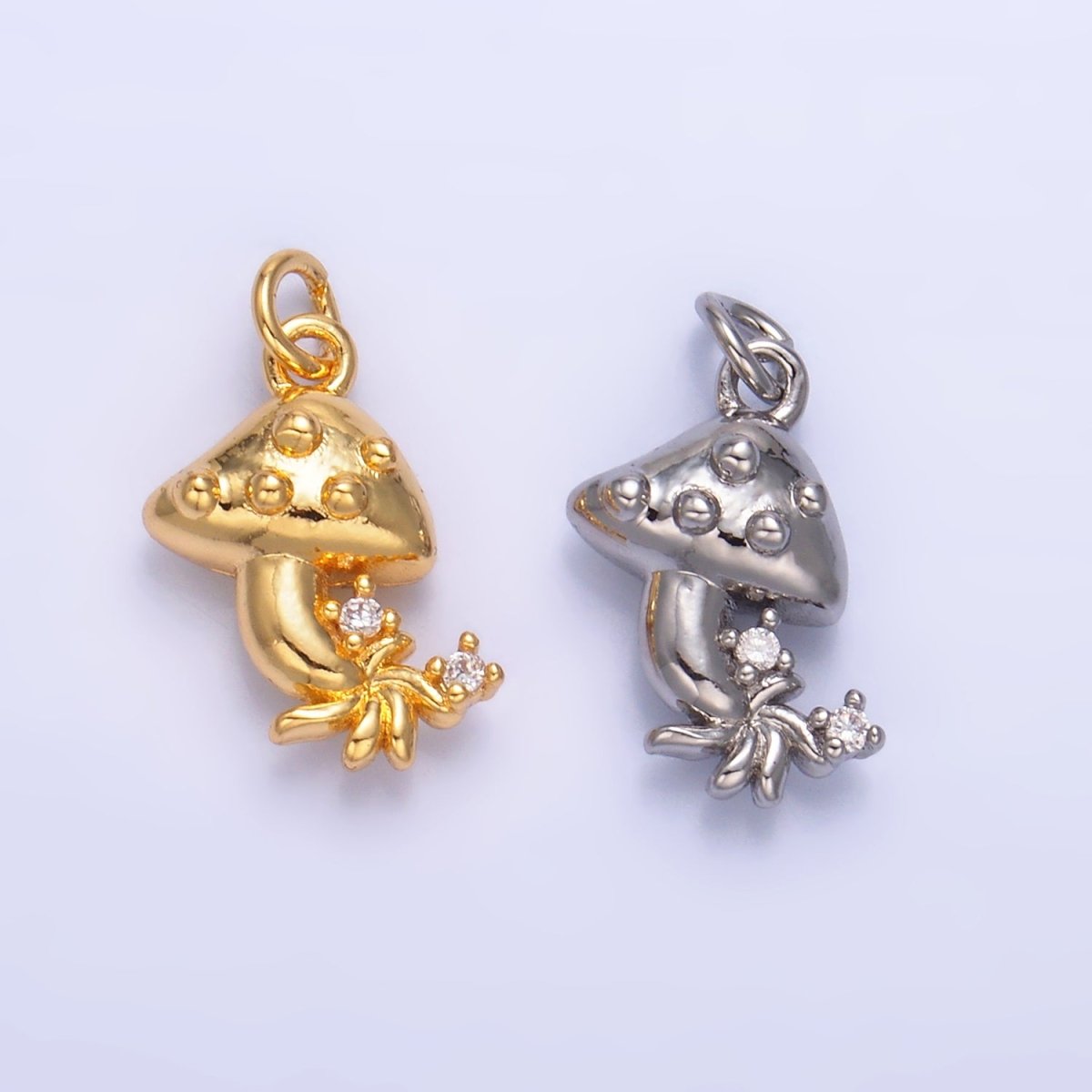 24K Gold Filled CZ Mushroom Charm in Gold & Silver | W355 - DLUXCA