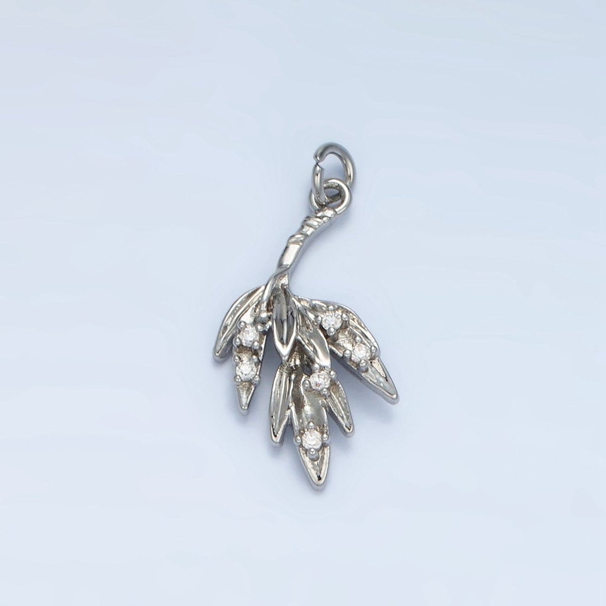 24K Gold Filled CZ Olive Branch Leaf Nature Charm in Gold & Silver | E381 - DLUXCA