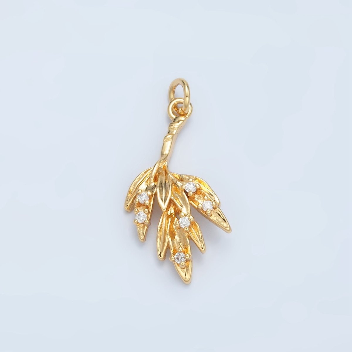 24K Gold Filled CZ Olive Branch Leaf Nature Charm in Gold & Silver | E381 - DLUXCA