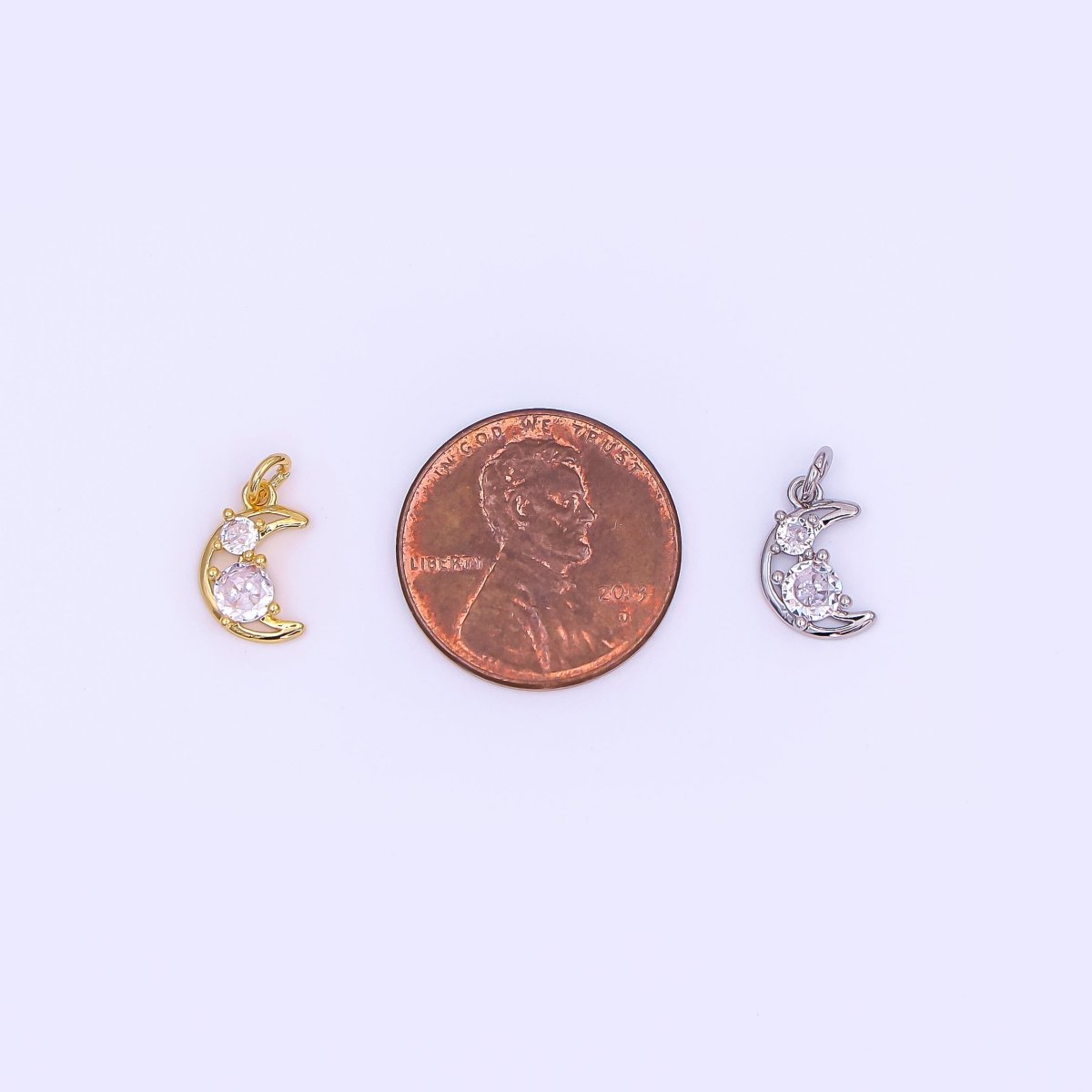 24K Gold Filled CZ Open Celestial Crescent Moon Charm in Gold & Silver | AF492 - DLUXCA