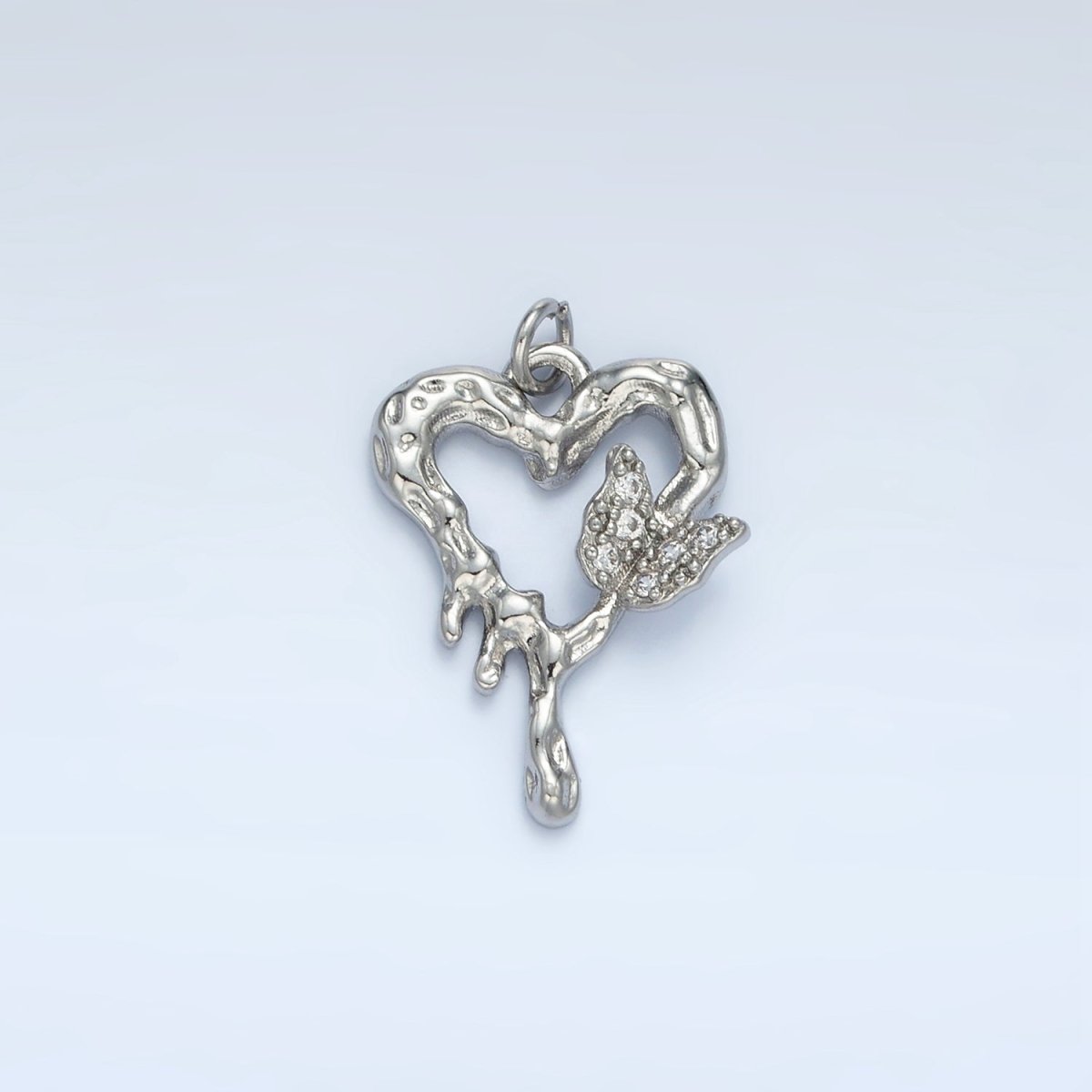 24K Gold Filled CZ Open Hammered Molten Heart Butterfly Charm in Gold & Silver | E384 - DLUXCA