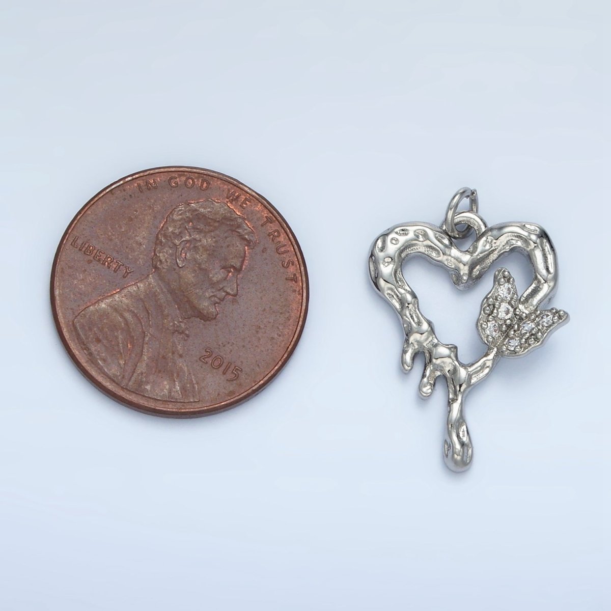 24K Gold Filled CZ Open Hammered Molten Heart Butterfly Charm in Gold & Silver | E384 - DLUXCA