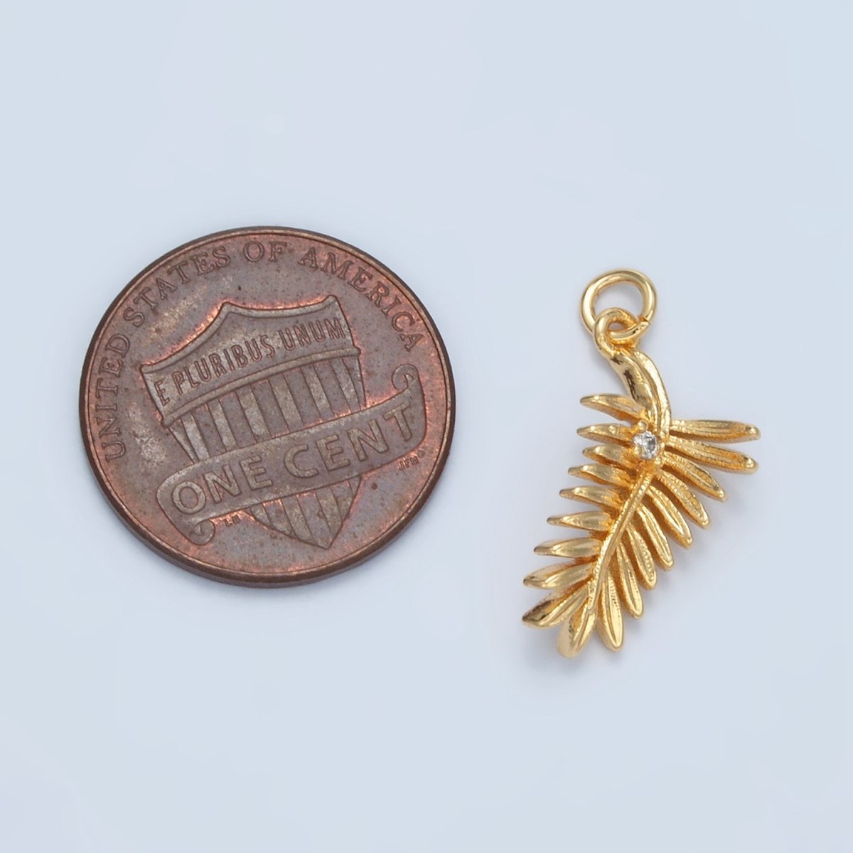 24K Gold Filled CZ Palm Leaf Nature Charm in Gold & Silver | E377 - DLUXCA