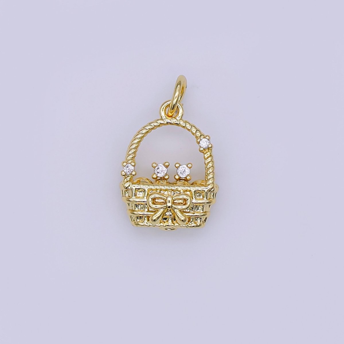 24K Gold Filled CZ Picnic Basket 3D Multidimensional Charm in Gold & Silver | AJ366 - DLUXCA