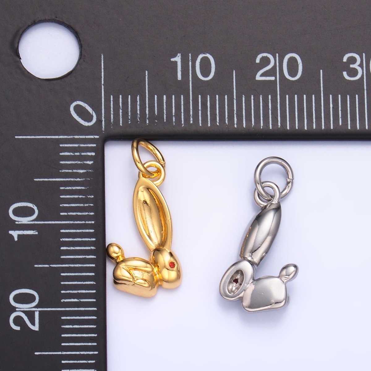 24K Gold Filled CZ Rabbit Bunny Multidimensional 3D Charm in Gold & Silver | M174 - DLUXCA