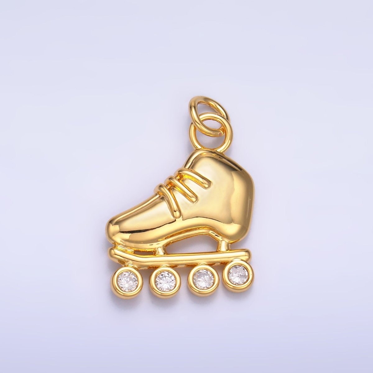 24K Gold Filled CZ Roller Skate Shoes Charm in Gold & Silver | W337 - DLUXCA