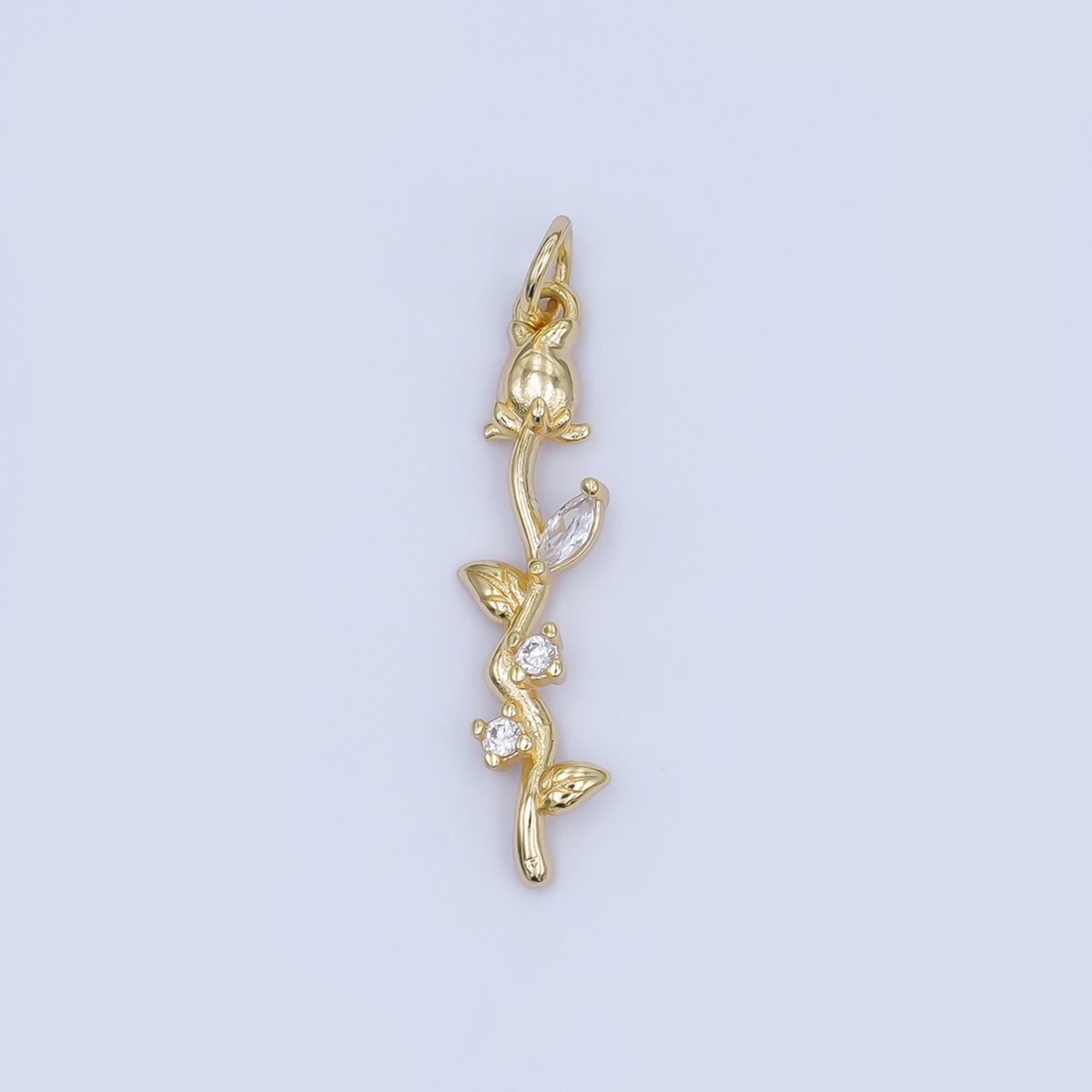 24K Gold Filled CZ Rose Flower Wavy Charm in Gold & Silver | AF470 - DLUXCA