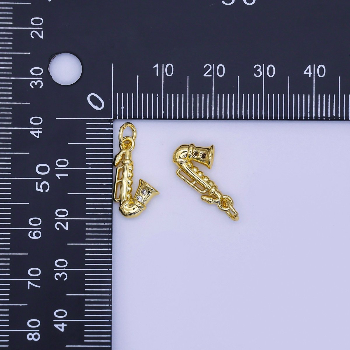 24K Gold Filled CZ Saxophone Jazz Musical Instrument Multidimensional 3D Charm | AJ315 - DLUXCA