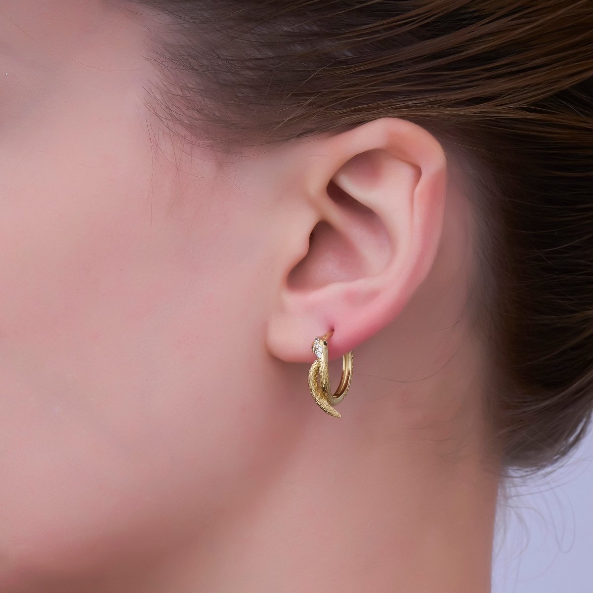 24K Gold Filled CZ Scaled Snake Circular Huggie Hoop Earrings | AB745 - DLUXCA