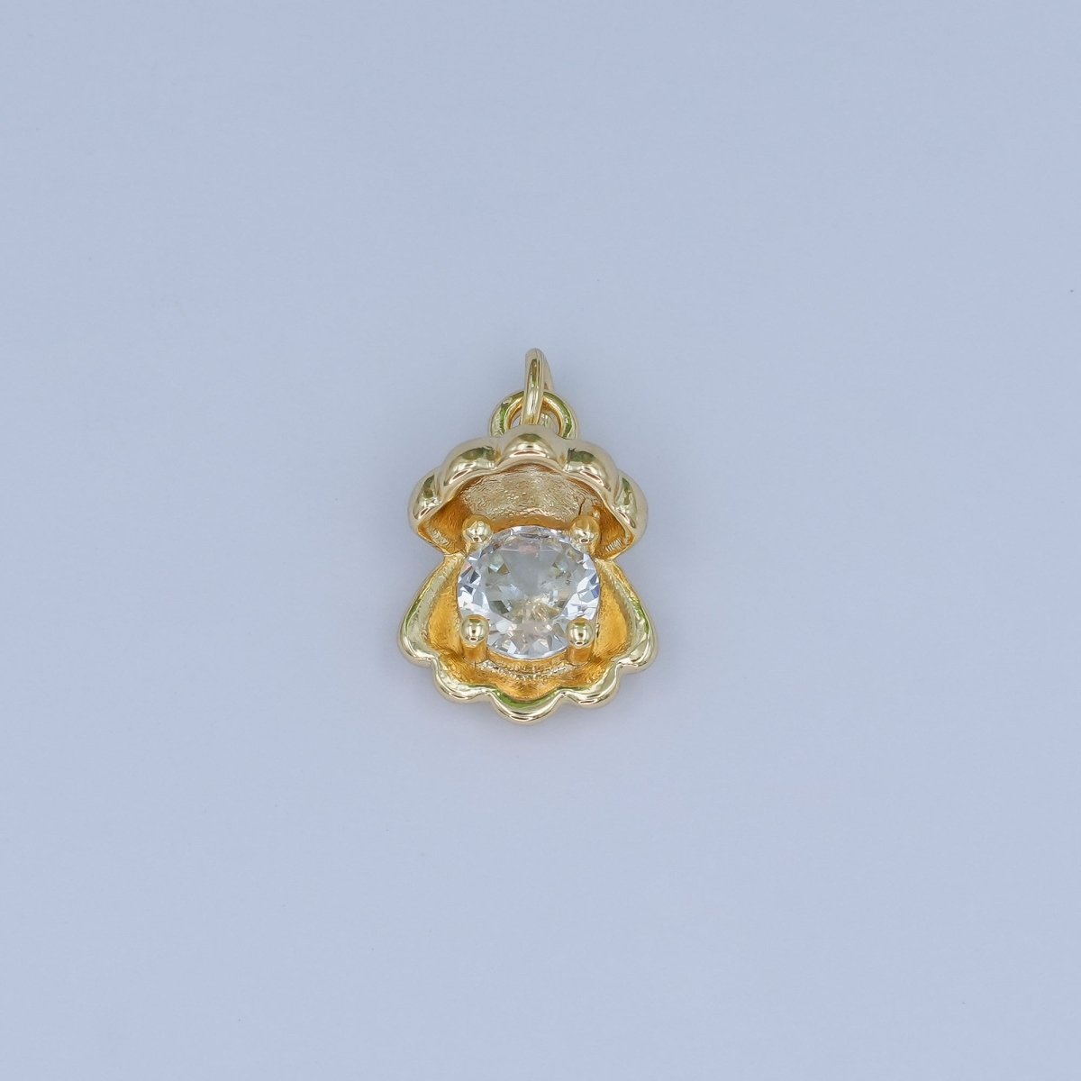 24K Gold Filled CZ Sea Shell Clam 3D Multidimensional Charm | N033 - DLUXCA