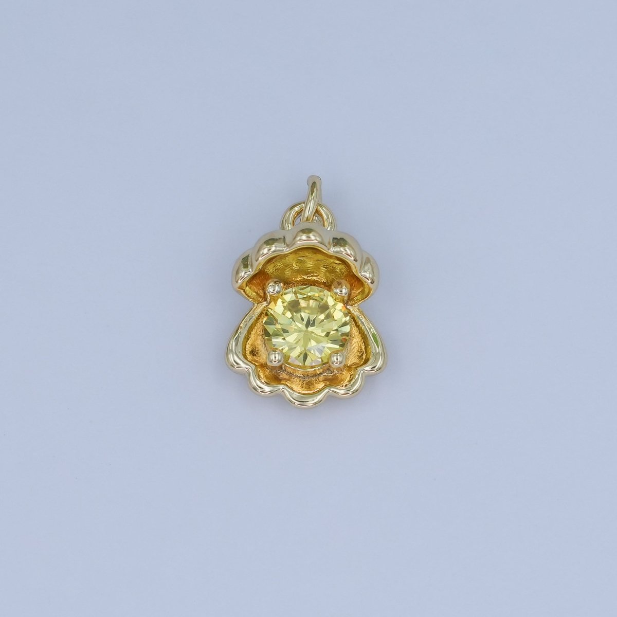 24K Gold Filled CZ Sea Shell Clam 3D Multidimensional Charm | N033 - DLUXCA