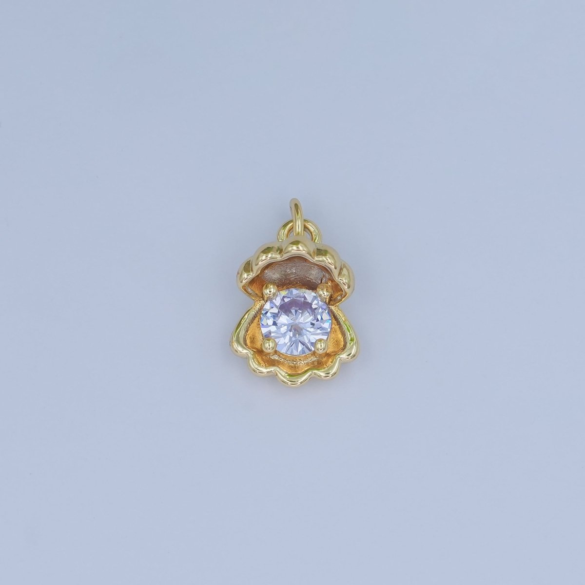 24K Gold Filled CZ Sea Shell Clam 3D Multidimensional Charm | N033 - DLUXCA