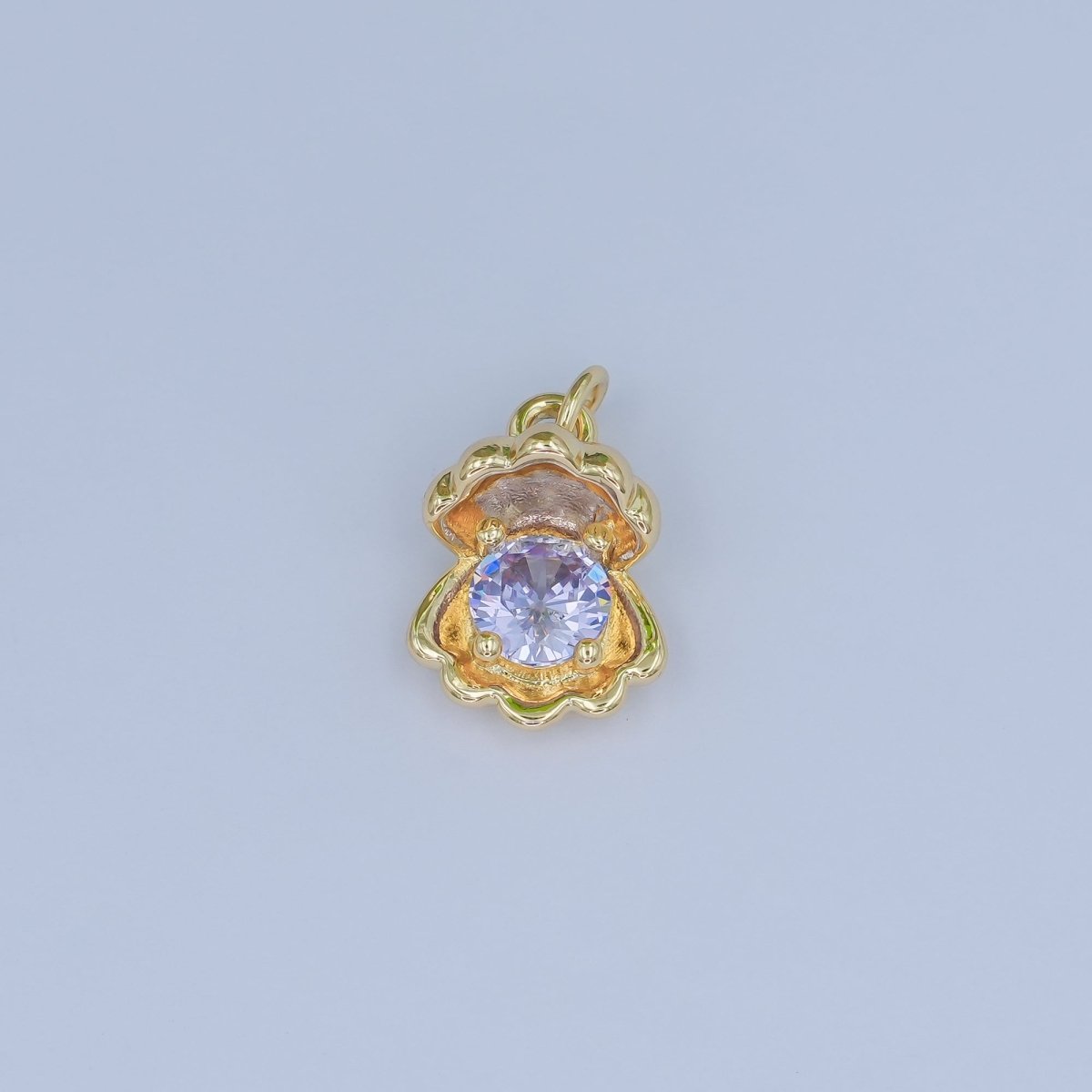 24K Gold Filled CZ Sea Shell Clam 3D Multidimensional Charm | N033 - DLUXCA