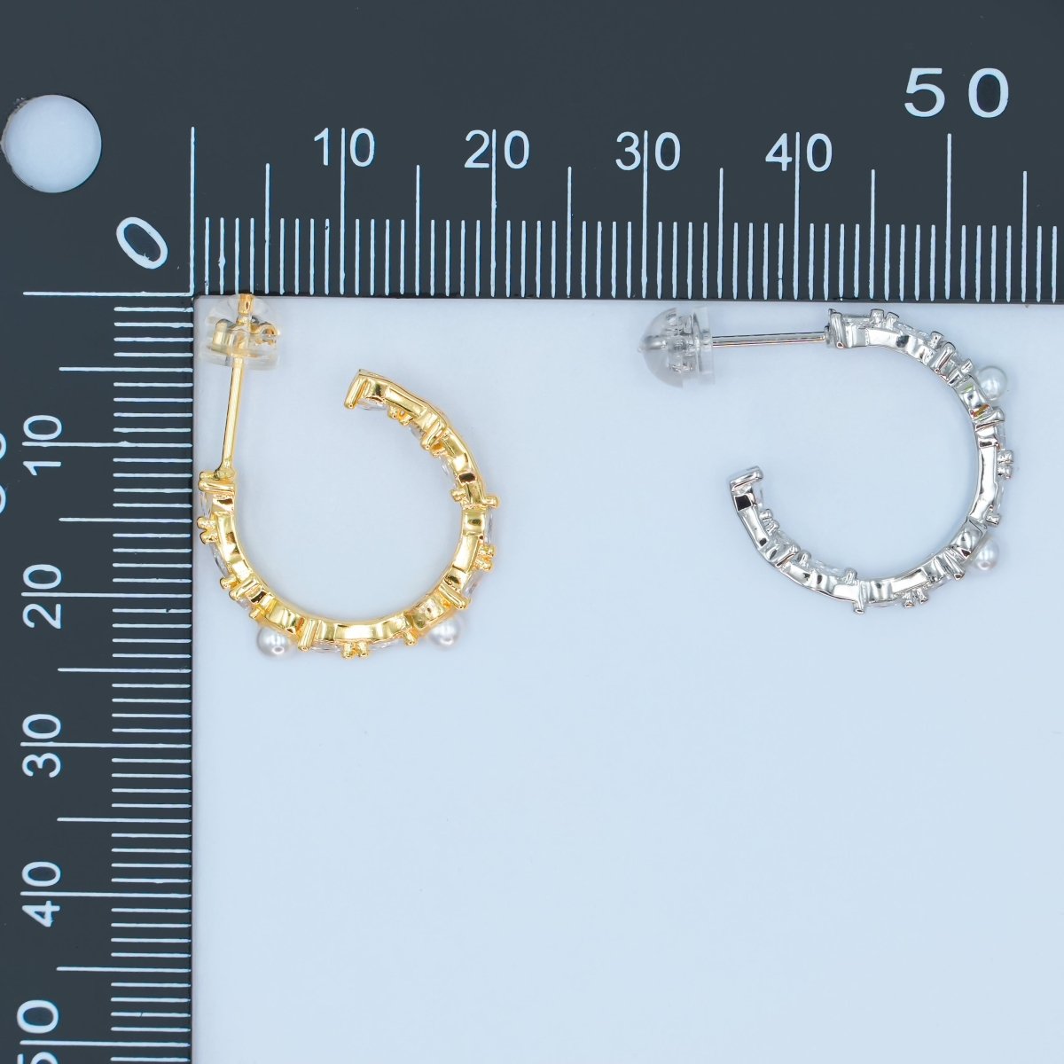 24K Gold Filled CZ Shell Pearl C - Shape Earrings in Gold & Silver | AB1467 AB1468 - DLUXCA