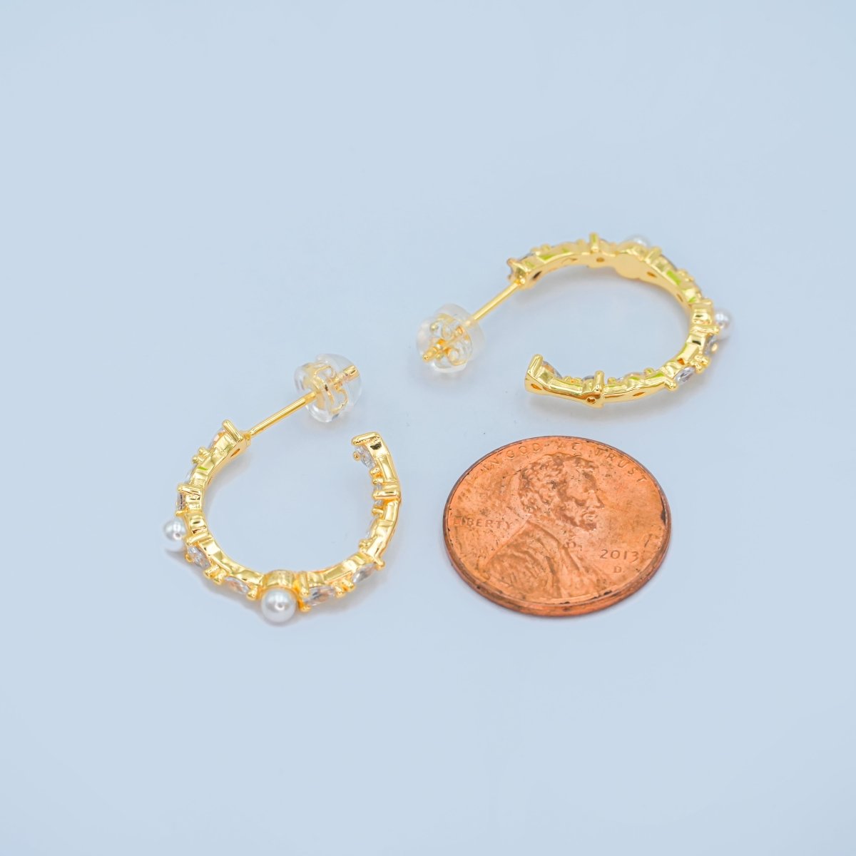 24K Gold Filled CZ Shell Pearl C - Shape Earrings in Gold & Silver | AB1467 AB1468 - DLUXCA