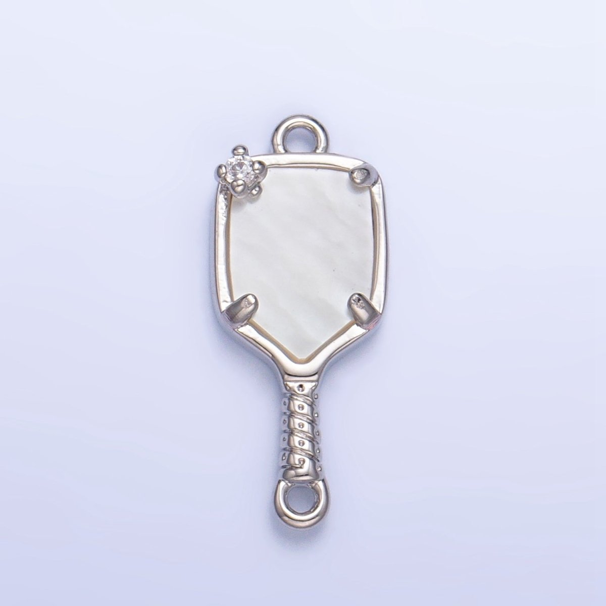 24K Gold Filled CZ Shell Pearl Pickle Ball Racket Pendant in Gold & Silver | F730 - DLUXCA