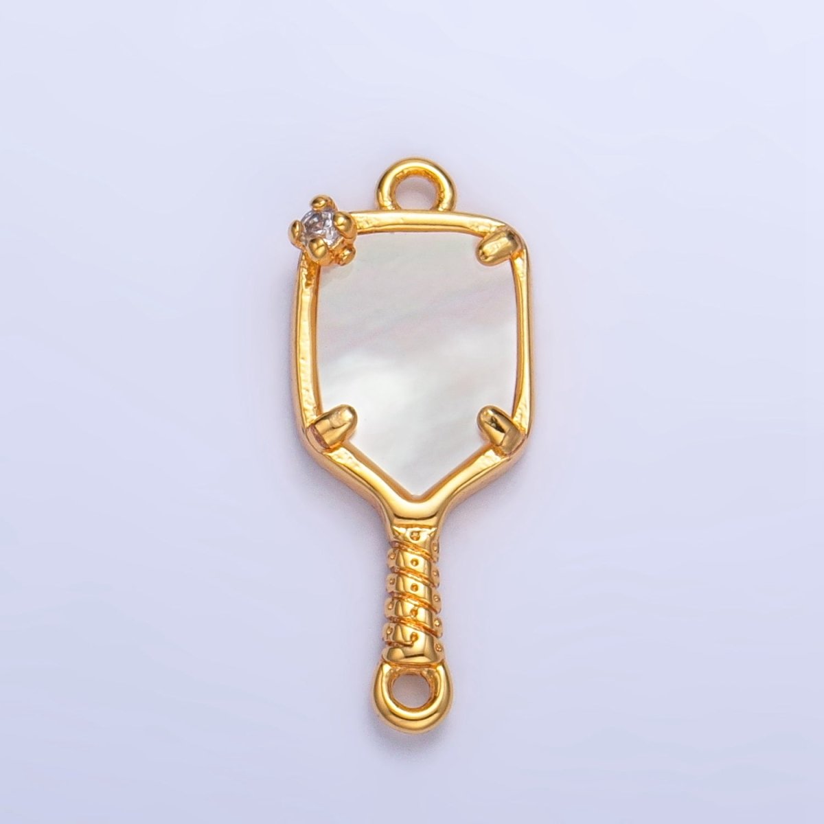 24K Gold Filled CZ Shell Pearl Pickle Ball Racket Pendant in Gold & Silver | F730 - DLUXCA