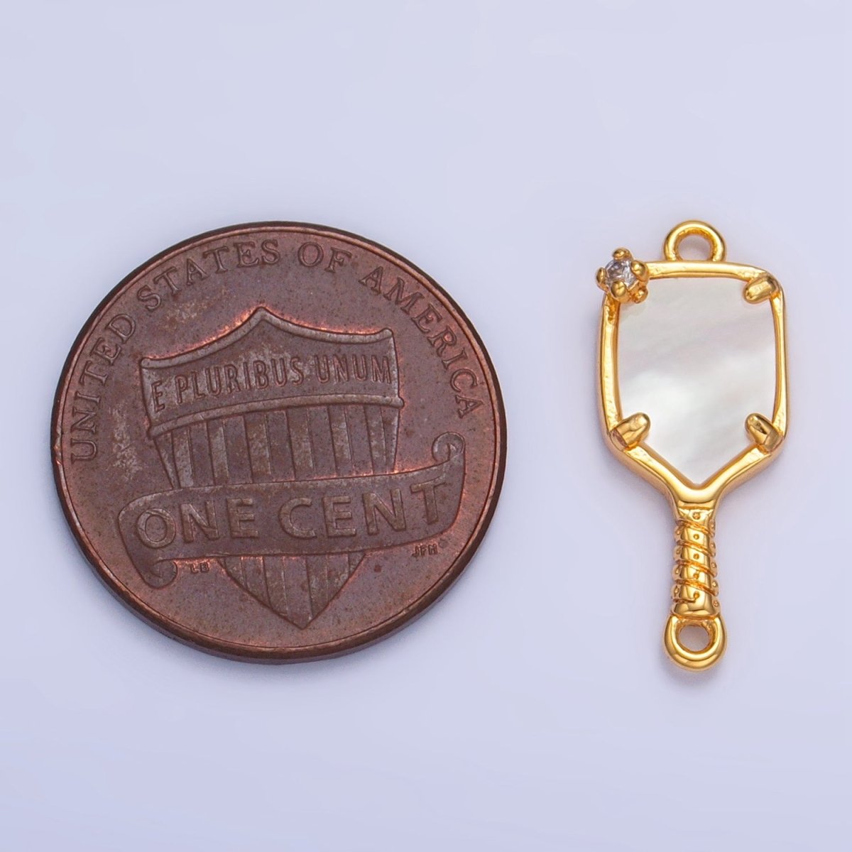 24K Gold Filled CZ Shell Pearl Pickle Ball Racket Pendant in Gold & Silver | F730 - DLUXCA