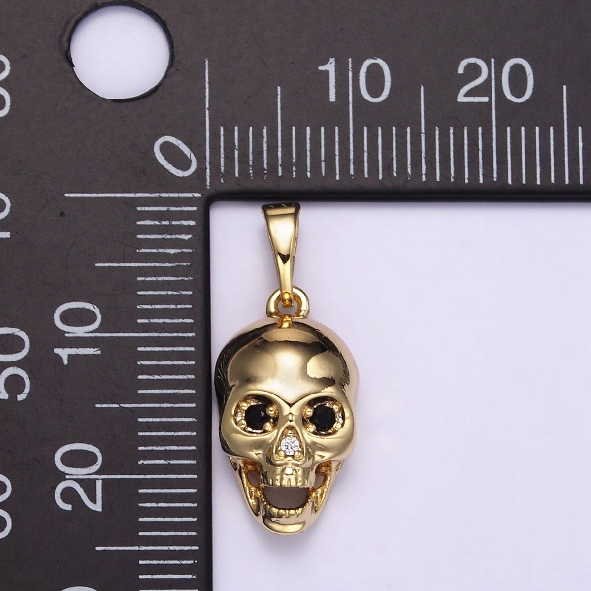 24K Gold Filled CZ Skull Skeleton Human Anatomy Pendant | AH202 - DLUXCA