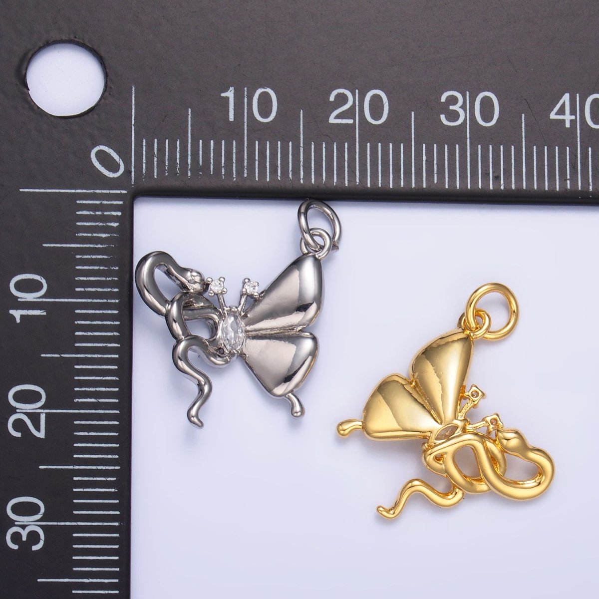 24K Gold Filled CZ Snake Butterfly Charm in Gold & Silver | M176 - DLUXCA
