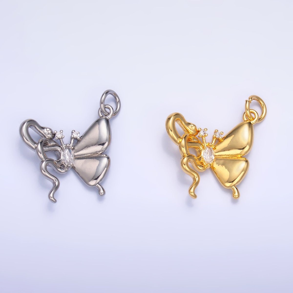 24K Gold Filled CZ Snake Butterfly Charm in Gold & Silver | M176 - DLUXCA