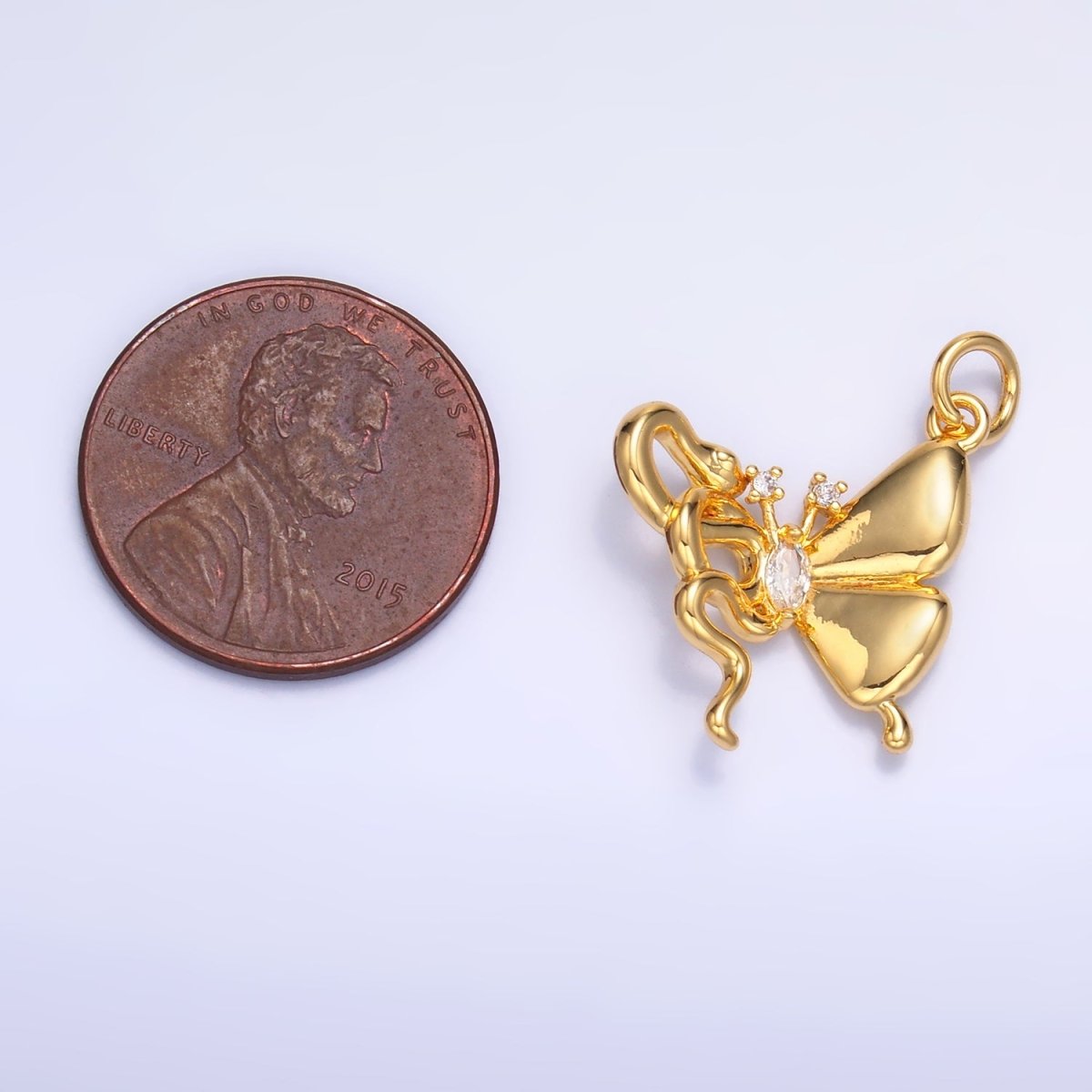 24K Gold Filled CZ Snake Butterfly Charm in Gold & Silver | M176 - DLUXCA